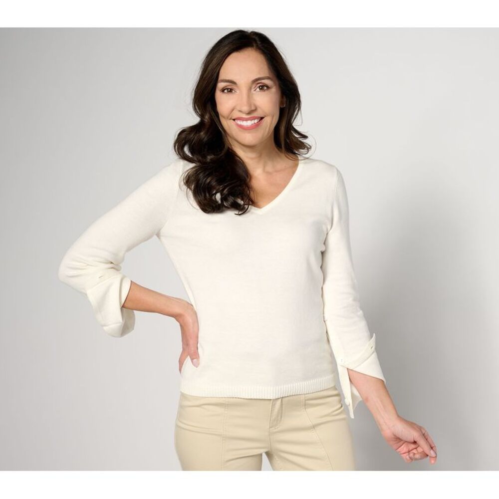 SUNNYLiFE Women's Top Sweater Sz M The Sophie Button Sleeve White A637334